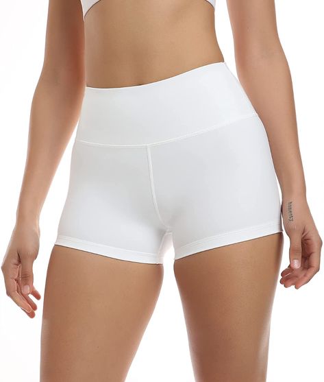 CHRLEISURE Workout Booty Spandex Shorts for Women, High Waist Soft Yoga Shorts (3" White, M) at Amazon Women’s Clothing store White Spandex Shorts, Biker Shorts Workout, White Bike, Soft Yoga, Workout Shorts Women, Sundress Casual, Shorts Workout, Bathing Suits One Piece, Dance Shorts