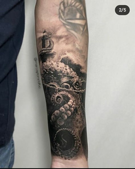 Deep Sea Tattoo, Underwater Tattoos, Tattoo Octopus, Underwater Tattoo, Nautical Tattoo Sleeve, Octopus Tattoo Sleeve, Kraken Tattoo, Tree Tattoo Men, Sea Turtle Tattoo