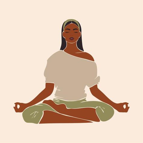 Woman Meditating Illustration, Black Yoga Teacher Aesthetic, Black Woman Yoga Art, Meditation Aesthetic Black Women, Yoga Black Women, Meditation Black Woman, Yoga Illustration Art, Black Woman Meditating, Black Skin Girl