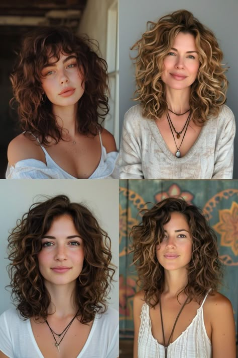 Medium Permed Hairstyles, Shirt Curly Hairstyles, Very Long Bob, Wavy Mid Length Hair, Mid Length Curly Hairstyles, Curly Haircut, Natural Curly Hair Cuts, Medium Length Curly Hair, Medium Curly Hair Styles