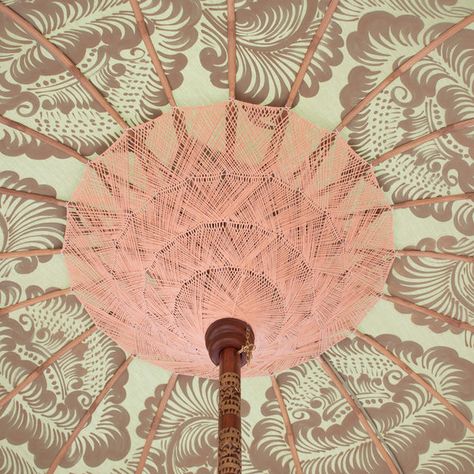 East London Parasol Company Painted Parasol, Garden Parasols, Bamboo Garden, Garden Umbrella, Parasol Base, Luxury Garden, Pink Poppies, Colourful Cushions, Country Gardening