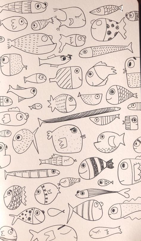 Doodle Fish Art, Fishies Drawing, Silly Fish Drawings, Cute Fish Drawing Easy, Easy To Draw Fish, Cute Fish Doodle, Fish Drawings Easy, Fishing Doodles, How To Draw A Fish