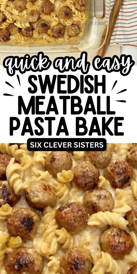 Find a quick and easy dinner idea with this Swedish meatball pasta bake recipe! It's so fast to make and a winner dinner for my entire family! Quick Easy Kids Dinner, Easy Crockpot Dinners For Kids, Supper Ideas Kid Friendly, Easy Kids Friendly Dinners, Quick Kid Friendly Meals, Casseroles For Kids, Creamy Meatball Pasta, Pasta Meals For Kids, Toddler Supper Ideas