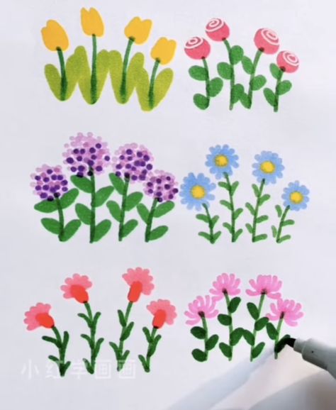 Flower Drawing For Kids Easy, Paint Marker Flowers, Draw Small Flowers, Easy Flower Drawings For Kids, How To Draw Flowers Easy, Marker Doodles Easy, Flower Marker Drawing, Easy Marker Drawing, Flower Doodle Art