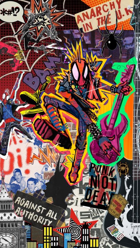 Obsessed with spider-verse rn #hobiebrown #spiderman #spidermanaesthetic #punkrock #spiderpunk #spiderverse #spiderversehobie Spider Man Atsv Wallpaper, Spider Punk Across The Spider Verse Wallpaper, Hobby Brown Spiderman Wallpaper, Hobie Wallpaper Iphone, Spiderman Hobie Wallpaper, Hobbie Spiderman Wallpaper, Spiderpunk Lockscreen, Spiderpunk Wallpaper Iphone, Spider Punk Lockscreen