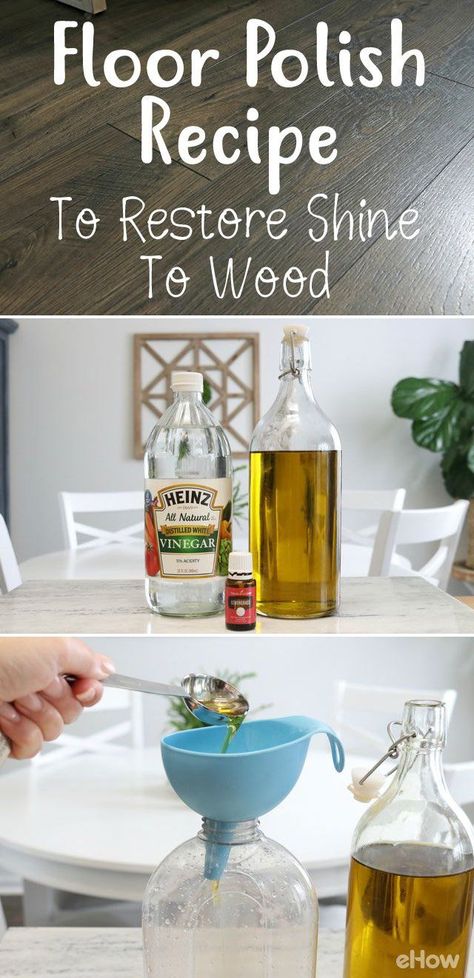 DIY wood polish that helps you restore the shine in your wood floors without any fear of damage! Made form ingredients you already have at home! Diy Wood Polish, Shine Wood Floors, Homemade Wood Stains, Wood Floor Care, Wood Floor Polish, Homemade Floor Cleaners, Diy Hardwood Floors, Polish Recipe, Floor Cleaners