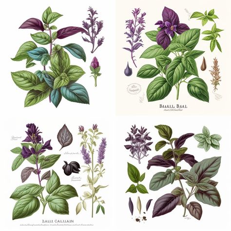 Basil Plant Drawing, Basil Botanical Illustration, Basil Flower Tattoo, Basil Aesthetic, Basil Tattoo, Basil Drawing, Basil Illustration, Family Chapel, Basil Flower