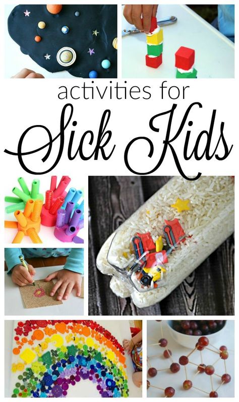 These are great activities for kids at home sick. A great way to help them unplug and instead do quiet time activities! These are great for preschoolers and older kids too. Sick Day Activities For Kids, Kids Experiments, Activities For Kids At Home, Sick Toddler, Daycare Themes, Quiet Time Activities, Sensory Crafts, Sick Day, Quiet Activities