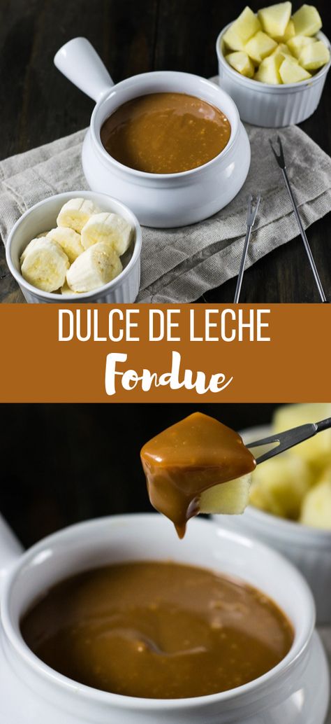 Ge ready o fall in love with this Dulce de Leche Fondue recipe! It's very easy to make and will be ready in just 15 minutes! #dulcedeleche #fondue #recipe #sweet #dessert #quick #easy Caramel Fondue, Fondue Dip, Cheese Fondue Recipe Easy, Easy Fondue Recipes, Fondue Recipes Meat, Easy Cheese Fondue, Melting Pot Recipes, Easy Fondue, Dessert Quick