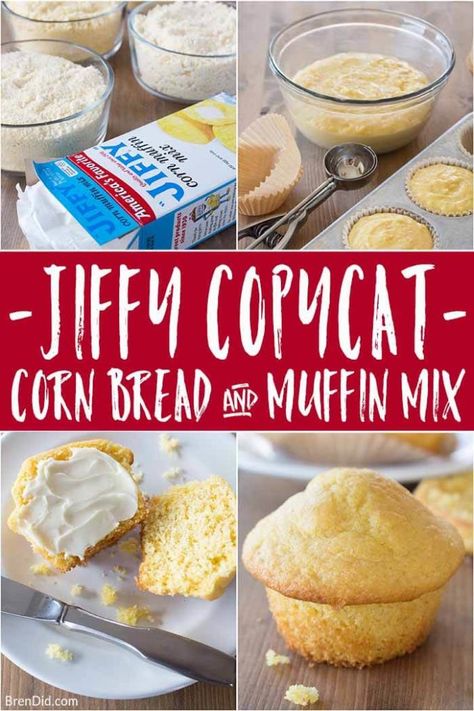 Copycat Jiffy Cornbread Mix Recipe - Bren Did Copycat Jiffy Cornbread, Jiffy Corn Casserole Recipe, Homemade Cornbread Mix, Gluten Free Corn Muffins, Jiffy Mix Recipes, Jiffy Recipes, Sweet Corn Casserole, Jiffy Cornbread Recipes, Jiffy Corn Muffins