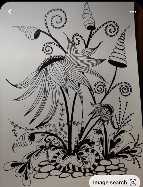 Confusion Art, Unique Zentangle Drawings, Zentangle Plants, Mushroom Zentangle Doodles, Zentangle Botanical Tangle Patterns, Printemps Zentangle Pattern, Zantangle Art, Sharpie Drawings, Willow Trees