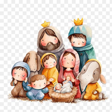 Cute Watercolor Christmas Nativity Scene Clipart Nativity Scene Clip Art, Nativity Scene Characters, Nativity Scene Clipart, Nativity Angel, Nativity Clipart, Panda Illustration, Loving Parents, Snowman Clipart, Cow Clipart