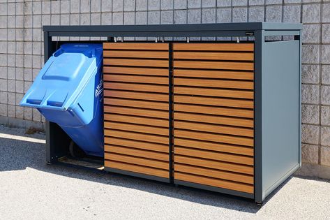 Bin Enclosure, Garbage Can Storage, Garbage Shed, Diy Bunk Bed, Shed Interior, Outdoor Trash Cans, Bin Storage, Aluminum Decking, Bin Store