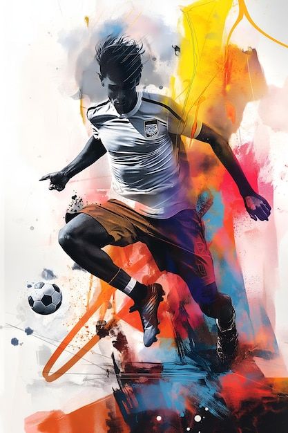 Photo artwork with a soccer player in ac... | Premium Photo #Freepik #photo Football Art Illustration, Football Players Pictures, Soccer Shoot, Soccer Artwork, Milan Art, Football Players Photos, Bar Exterior, Retro Theme, Bathroom Outdoor