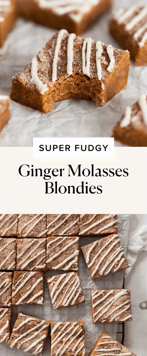 Ginger Molasses Bars, Molasses Blondies, Dessert With Molasses, Gingersnap Bars, Recipes Using Candied Ginger, Molasses Bars, Ginger Molasses Cookie Bars, Ginger Bars Recipes, Molasses Brownies