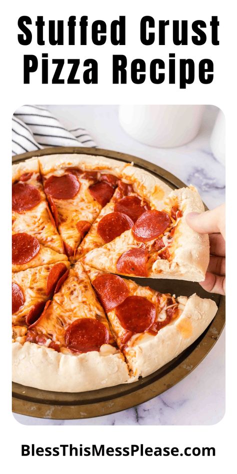 Stuffed crust pizza features a crust filled with oozy, melted cheese, adding an indulgent twist to the classic slice. Homemade Stuffed Crust Pizza, Stuffed Crust Pizza, Family Pizza Night, Cheese Crust Pizza, Stuffed Crust, Meat Lovers Pizza, Mozzarella Cheese Sticks, Leftover Pizza, Basil Sauce