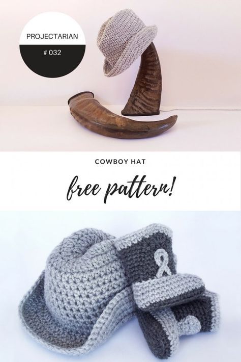 Cowboy Hat by Projectarian | Free Crochet Pattern Cowboy Boot Crochet Pattern, Crochet Baby Cowboy Boots Free Pattern, Crochet Cowboy Hat, Cute Cowboy Hat, Crochet Cowboy Boots, Baby Cowboy Hat, Crochet Cowboy Hats, Cowboy Hat Pattern, Cowboy Crochet