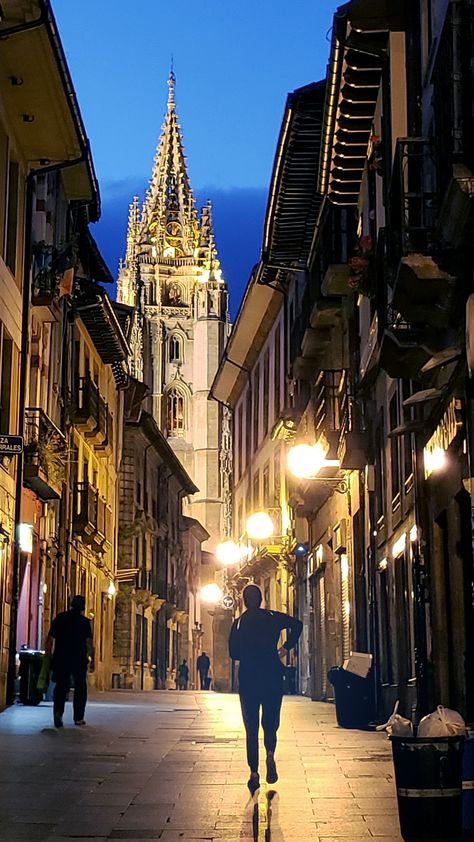 At night in Oviedo, Spain #Oviedo, #Spain #city #night Spain City Aesthetic, Cities In Spain, Spain Scenery, Spain At Night Aesthetic, Spain Aesthetics Night, Oviedo Spain, April Travel, Spain Aesthetics, Spain Streets