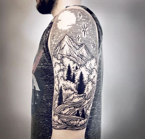 200+ Best Mountain Tattoos for Men (2020) Range, Geometric, Simple, Small Designs Eleanor Tattoo, Smokey Tattoo, Natur Tattoo Arm, Berg Tattoo, Bicep Tattoos, Mountain Tattoo Simple, Tatuagem Masculina Pequena, Quarter Sleeve Tattoos, Mountain Tattoo Design