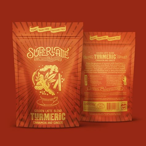 Turmeric Packaging, Gold Packaging Design, Beetroot Latte, Gold Packaging, Package Design Inspiration, Turmeric Latte, Tea Brands, Organic Turmeric, Natural Care