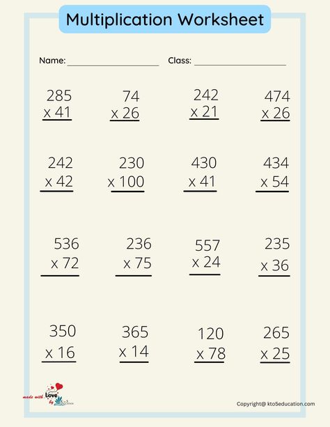 Multiplication Sheets 3rd Grade, Long Multiplication Worksheets, Multiplication Practice Sheets, Maths Multiplication, Multiplication Test, Multiplication Questions, Long Multiplication, Kids Learning Alphabet, Coloring Worksheets For Kindergarten