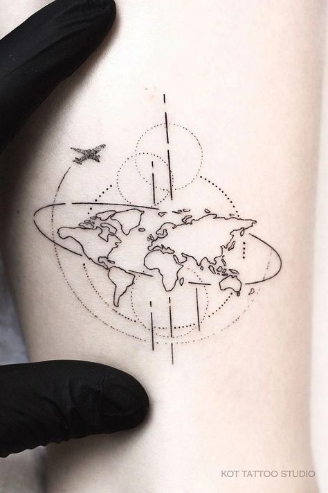 230+ Cool World Map Tattoos Designs (2022) Geography, Continent Simple Tattoos For Travelers, Tattoo World Travel, Travel World Tattoo, Travel The World Tattoo, World Tattoos For Women, Traveling Tattoo Ideas, Tattoo World Map, Travel Tattoo Design, World Globe Tattoos