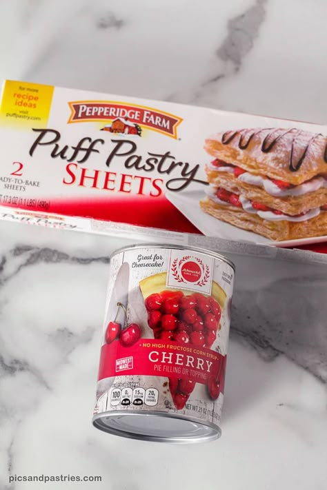 Puff Pastry Cherry Turnovers Easy Cherry Turnovers With Puff Pastry, Easy Recipes Using Frozen Puff Pastry, Cheery Turn Overs, Easy Fruit Pastry, Pillsbury Puff Pastry Sheet Recipes, Puff Pastry With Cherries, Fruit Filled Puff Pastry, Fruit Turnovers Puff Pastries, Puff Pastry Cherry Turnovers