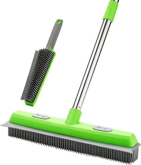 Take the stress out of housework. Rubber Bristles acts like a magnet to absorb debris and hair.The rubber broom scrapes down and ball the hair from carpets, effectively cleans hair, dirt, fur, dust and other debris on any floor surface.Say goodbye to fur on your carpet from your cat and dog hair. Attach a microfiber cloth to double as a duster. Carpet Rake, Rubber Broom, Push Broom, Pet Hair Remover, Lint Brush, Dust Mop, Pet Brush, Lint Remover, Pet Hair Removal