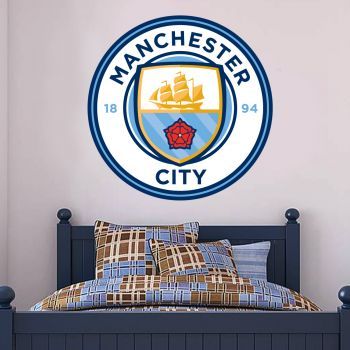 City Bedroom Ideas, Manchester City Bedroom, City Wall Mural, Manchester City Logo, City Bedroom, Football Bedroom, Manchester City Wallpaper, Vinyl Poster, Football Wall Art