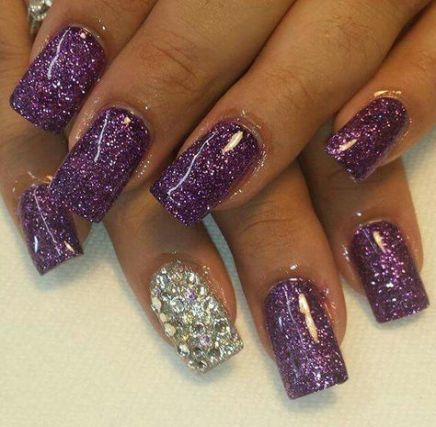 +10 Top Purple Glitter Nails - POLYVORE - Discover and Shop Trends in Fashion, Outfits, Beauty and Home Sliver Nails, Purple Glitter Nails, Glitter Nails Acrylic, Purple Nail Art, Glitter Manicure, Square Nail Designs, Purple Nail Designs, Glitter Gel Nails, Purple And Silver