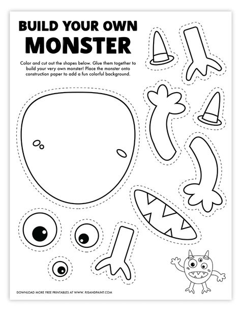 Monster Arms And Legs Printable, 2nd Grade Construction Paper Crafts, Halloween Arts And Crafts For Kids Easy Printable, Glad Monster Craft, Monster Cutouts Free Printable, Build A Monster Craft, Halloween Arts And Crafts Printables, Kindergarten Art Worksheets Free Printable, Color Monster Free Printable