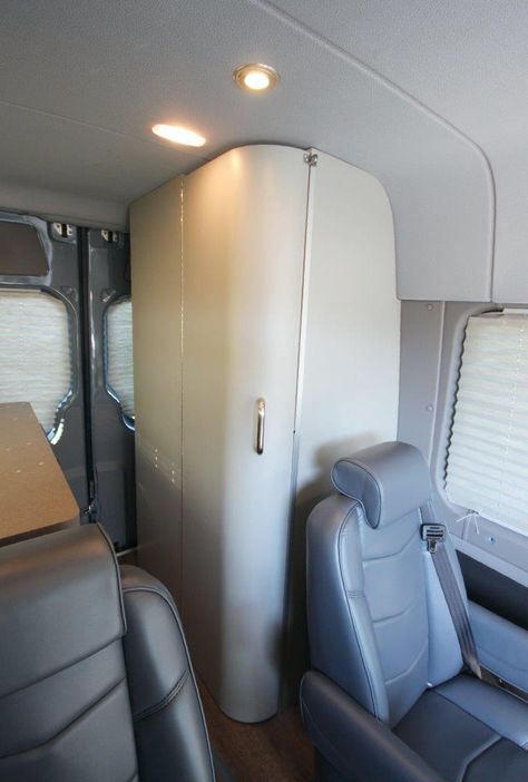 Van Interior With Bathroom, Sprinter Van Shower Ideas, Van With Full Bathroom, Van Life With Shower And Toilet, Sprinter Van With Bathroom, Camper Van Shower, Sprinter Passenger Van, Camper Van Kitchen, Sprinter Rv