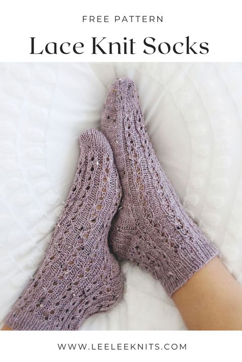 Free Knit Socks Pattern - Bliss Lace Knit Socks - Leelee Knits Knit Socks Pattern, Knitting Space, Easy Knit Baby Blanket, Socks Knitting Pattern, Double Pointed Knitting Needles, Socks Knitting, Crochet Rug Patterns, Sock Knitting, Hand Knit Socks