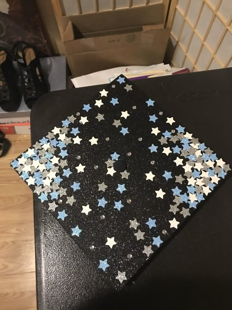 Star Grad Cap Ideas, Michigan Grad Cap, Celestial Graduation Cap, Graduation Cap Designs Stars, Grad Cap Inspo High School, Cute Simple Graduation Caps, Space Themed Graduation Cap, Lace Graduation Cap, Communication Graduation Cap