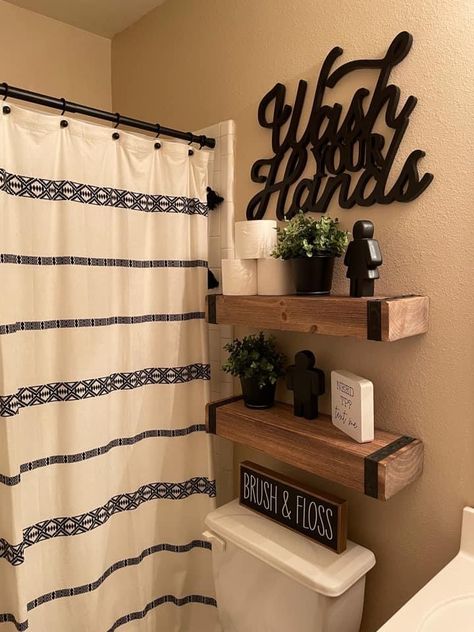 Black White Grey Tan Bathroom, Tan And Brown Bathroom Decor Ideas, Tan And Black Bathroom Decor, Black White And Brown Boho Bedroom, Black White And Gray Bathroom Decor Color Schemes, Tan Black And White Bathroom, Tan And Black Bathroom Ideas, Brown And Black Bathroom Ideas, Brown And Black Home Decor