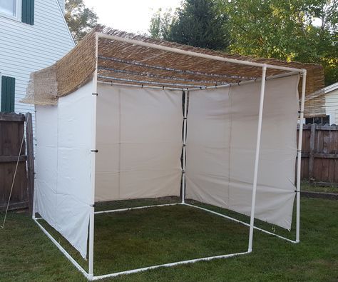 PVC Sukkah / Symbolic Wilderness Shelter Diy Front Patio Ideas, Wilderness Shelter, Diy Sukkah, Pvc Tent, Pvc Canopy, Pvc Storage, Pvc Pipe Fittings, Diy Tent, Pvc Pipe Crafts