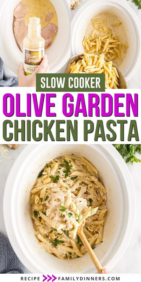 Crockpot Chicken Linguine, Italian Chicken And Noodles Crockpot, Chicken Cream Cheese Pasta Crock Pot, Crockpot Chicken With Olive Garden Sauce, Olive Garden Pasta Crock Pot, Crockpot Italian Pasta, Dump And Bake Olive Garden Chicken Pasta, Crock Pot Olive Garden Chicken Pasta, Cream Cheese Chicken Pasta Crockpot