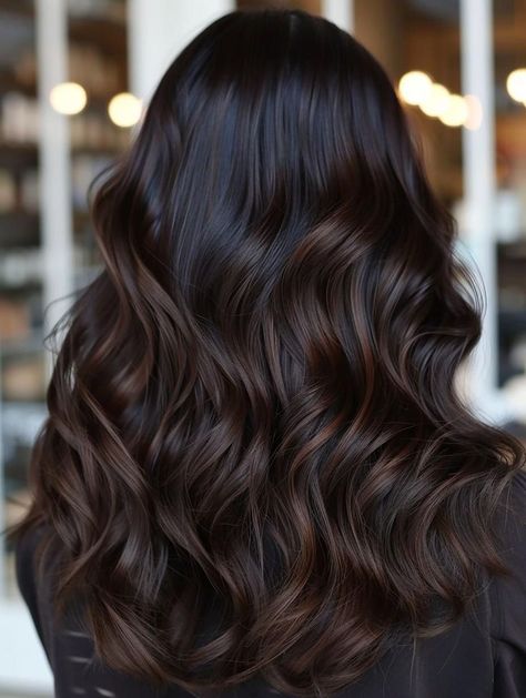 Dark Hair With Dark Balayage, Dark Brunette Balayage With Money Piece, Dark Hair Color Money Piece, Dark Long Hair Styles, Brunette Balayage Hair Black, Fall Hair Color For Black Hair Balayage, Dark Brown On Black Hair, Dark Root Brown Balayage, Fall Brunette Hair Color Dark