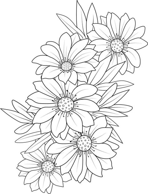 Bouquet of gerbara daisy flower hand drawn pencil sketch coloring page and book for adults isolated on white background floral element tattooing, illustration ink art. Daisy Flower Illustration Art, Daisy Flower Stencil, Daisy Flower Sketch, Daisy Flower Drawing, Daisy Flower Bouquet, White Background Floral, Daisy Tattoo Designs, Year Tattoo, Daisy Drawing