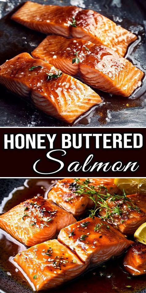 Elevate your dinner game with this Honey Buttered Salmon 🐟🍯. The perfect blend of sweet and savory, this dish is pan-seared to golden perfection and drizzled with a rich honey butter sauce. It’s quick, easy, and perfect for a weeknight meal or special occasion! 🍽️✨ #HoneyButterSalmon #SeafoodRecipes #EasyDinners Buttered Salmon, Honey Salmon Recipes, Honey Butter Sauce, Easy Honey Butter, Honey Soy Salmon, Soy Salmon, Salmon Recipes Pan Seared, Salmon Soy Sauce, Sauce For Salmon