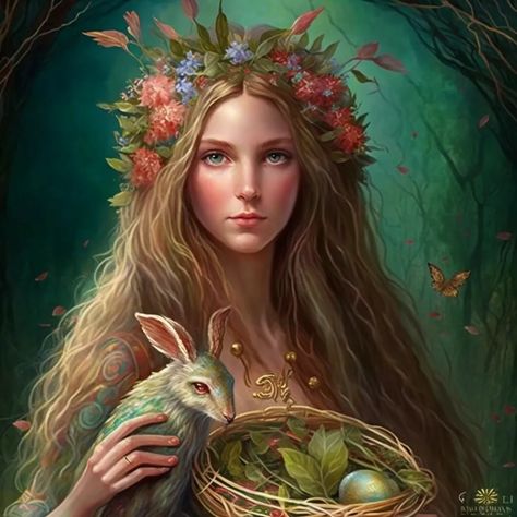 The Goddess Ostara and the Hare Easter Pagan, Ostara Ritual, Pagan Style, Pagan Fashion, Pagan Holidays, Traditions Around The World, Pagan Goddess, Vernal Equinox, Spring Equinox