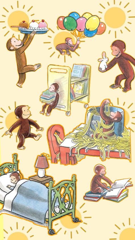 Curious George Christmas, Monkey Illustration, Wallpaper Iphone Summer, Pbs Kids, Curious George, Cute Monkey, Vintage Nursery, Phone Wallpaper Patterns, Vintage Junk Journal