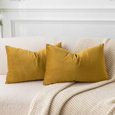 Amazon.com: JUSPURBET Mustard Yellow Decorative Lumbar Velvet Throw Pillow Covers 12x20,Pack of 2 Luxury Soft Solid Cushion Cases for Sofa Couch Bed : Home & Kitchen Light Blue Pillows, Euro Pillows, Decoration Pieces, Yellow Cushions, Side Sleeper Pillow, Decorative Lumbar Pillows, Throw Pillow Inserts, Garden Pillows, 20x20 Pillow Covers