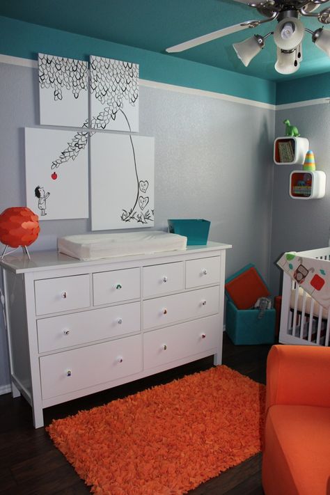 Storybook Nursery, Teal Nursery, Giving Tree, The Giving Tree, Painted Ceiling, Baby's Room, Nursery Inspiration, Baby Boy Rooms, Nursery Neutral