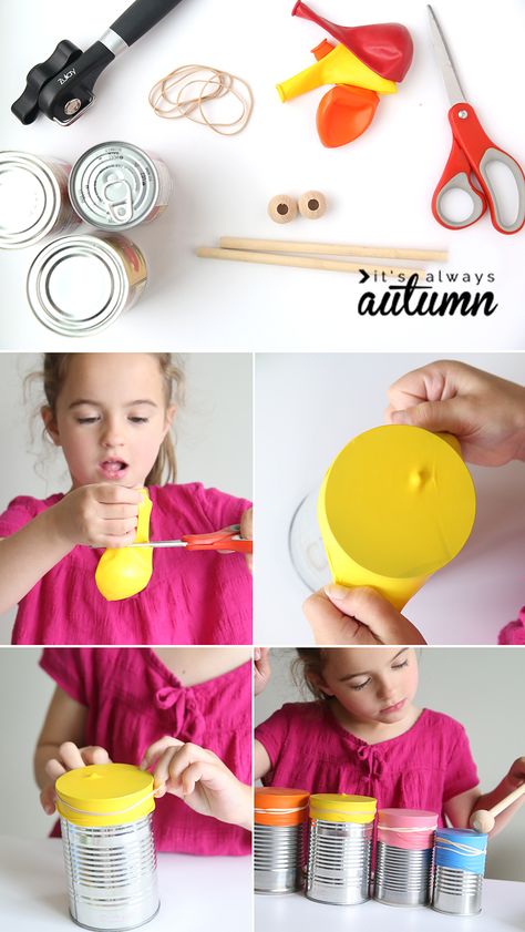 learn how to help your kids make a drum set and a kazoo. easy DIY musical instruments for kids. indoor activity ideas. #itsalwaysautumn #kidscrafts Diy Musical Instruments For Kids, Musical Instruments For Kids, Drum Lessons For Kids, Music Instruments Kids, Music Instruments Diy, Diy Drums, Instrument Craft, Homemade Musical Instruments, Drums For Kids