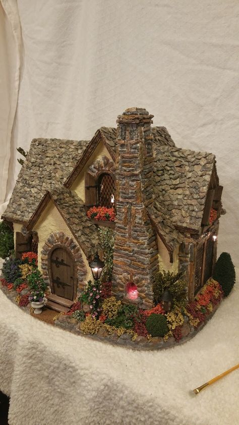 Greggs Miniature Imaginations: English Cottage October 2015 Miniature Museum, Fairy House Crafts, Paper Mache Clay, To My Love, Cardboard House, Putz Houses, Old Cottage, Fairy Garden Diy, Miniature Houses