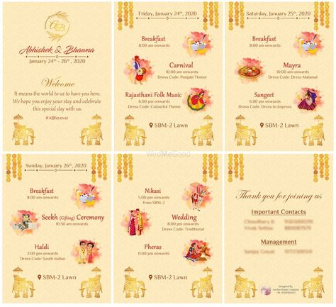 Photo From Itineraries - By Anchor Boom Indian Wedding Itinerary Template, Indian Wedding Itinerary, Mehendi Ideas, Shape Language, 25th Wedding Anniversary Invitations, Wedding Anniversary Favors, Hindu Weddings, Wedding Itinerary Template, Wedding Guest Bags