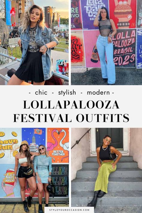 Looking for the perfect festival outfits? You’ll love this list of stylish Lollapalooza outfit ideas that you can wear to Lolla *of course*, or for another summer festival! These summer festival looks for 2023 are on-trend, have a chic aesthetic, and are great for dancing in hot weather! 2023 Music Festival Outfits, Summer Festival Aesthetic Outfit, Hot Summer Concert Outfit, Festival Trends 2023, Summer 2023 Festival Outfits, Cali Vibes Festival Outfits, North Coast Festival Outfits, Food Festival Outfit Ideas, Lollapalooza Chicago Outfits