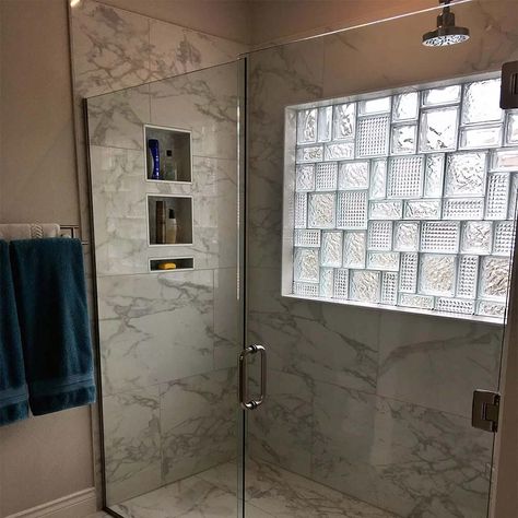 Vinyl Framed Glass Block Windows - Innovate Building Solutions Glass Block Bathroom Wall, Bathroom Glass Block, Glass Block Bathroom, Glass Block Shower Window, Glass Block Basement Windows, Shower Windows, Colored Glass Block, Bathroom Window Glass, Brick Bathroom