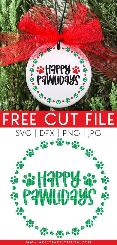 Happy Pawlidays SVG + 11 Ornament Cut Files | artsy-fartsy mama Pet Ornaments Diy, Vendor Event Ideas, Animal Christmas Ornaments, Make Your Own Mug, Happy Pawlidays, Cricut Ornaments, Pet Ornaments, Craft Ideas To Sell, Christmas Crafts To Sell